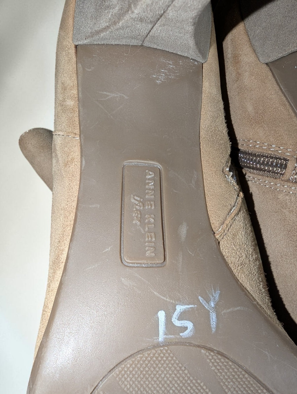 Anne Klein Suede Taupe Booties Causual Zip Up Women's Shoes, Size 9.5