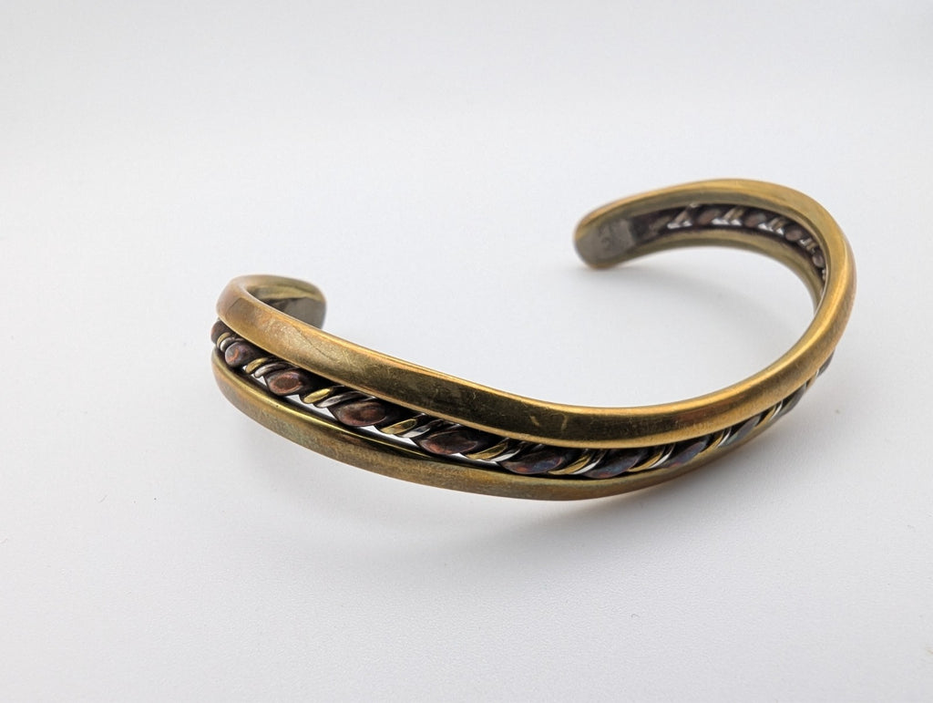 Vintage Sausalito Craftworks Silver and Brass Twisted Rope Cuff Bracelet, 7"