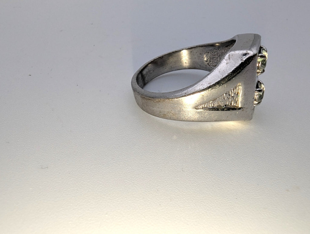 Vintage Geometric 18kt HGE CZ Men's Ring, Size 12.5