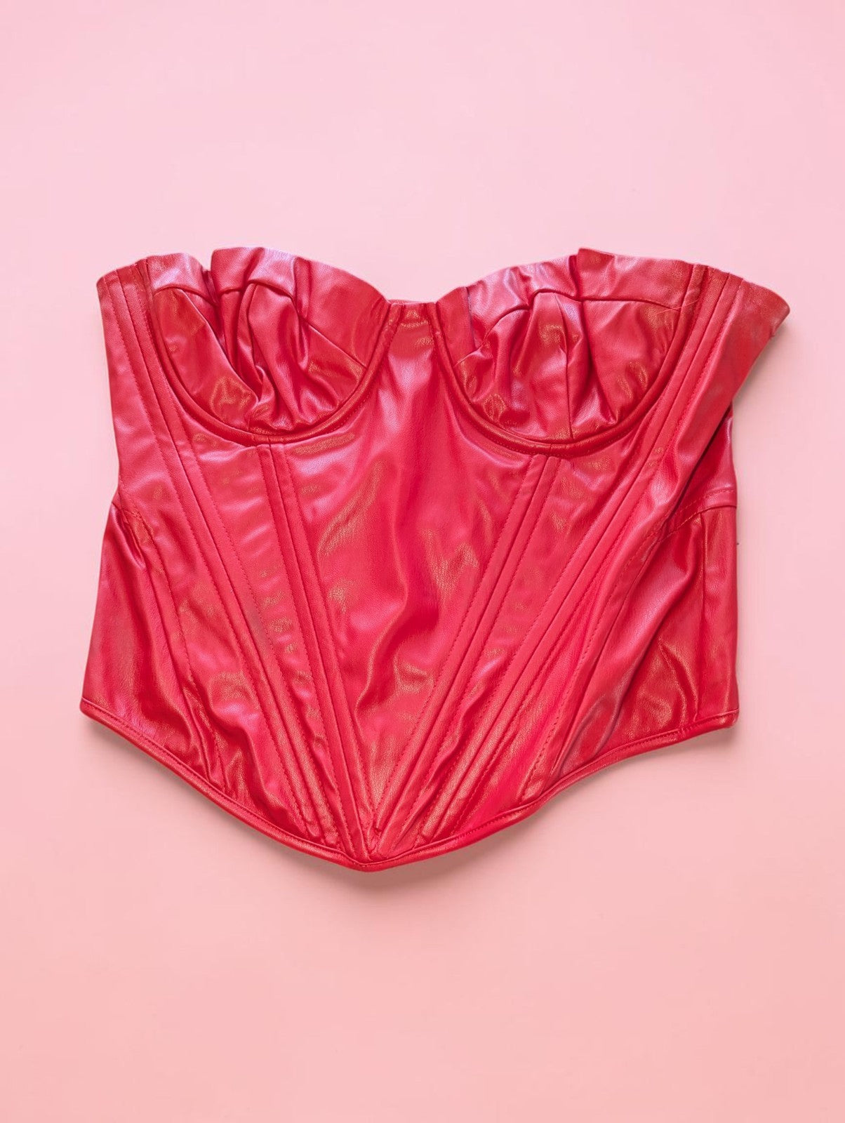 Fashion Nova Faux Leather Corset Top Set of 2, Black and Red, Size XL
