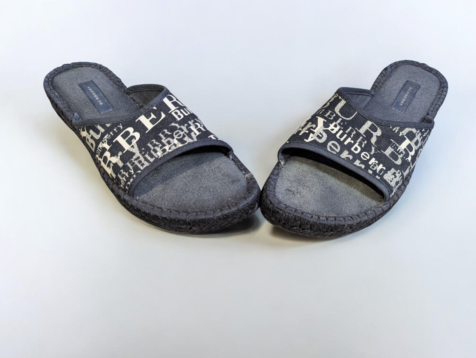 Burberry Espadrille Slides, Black & White Logo, Women's Size 36, Box & Dust Bag