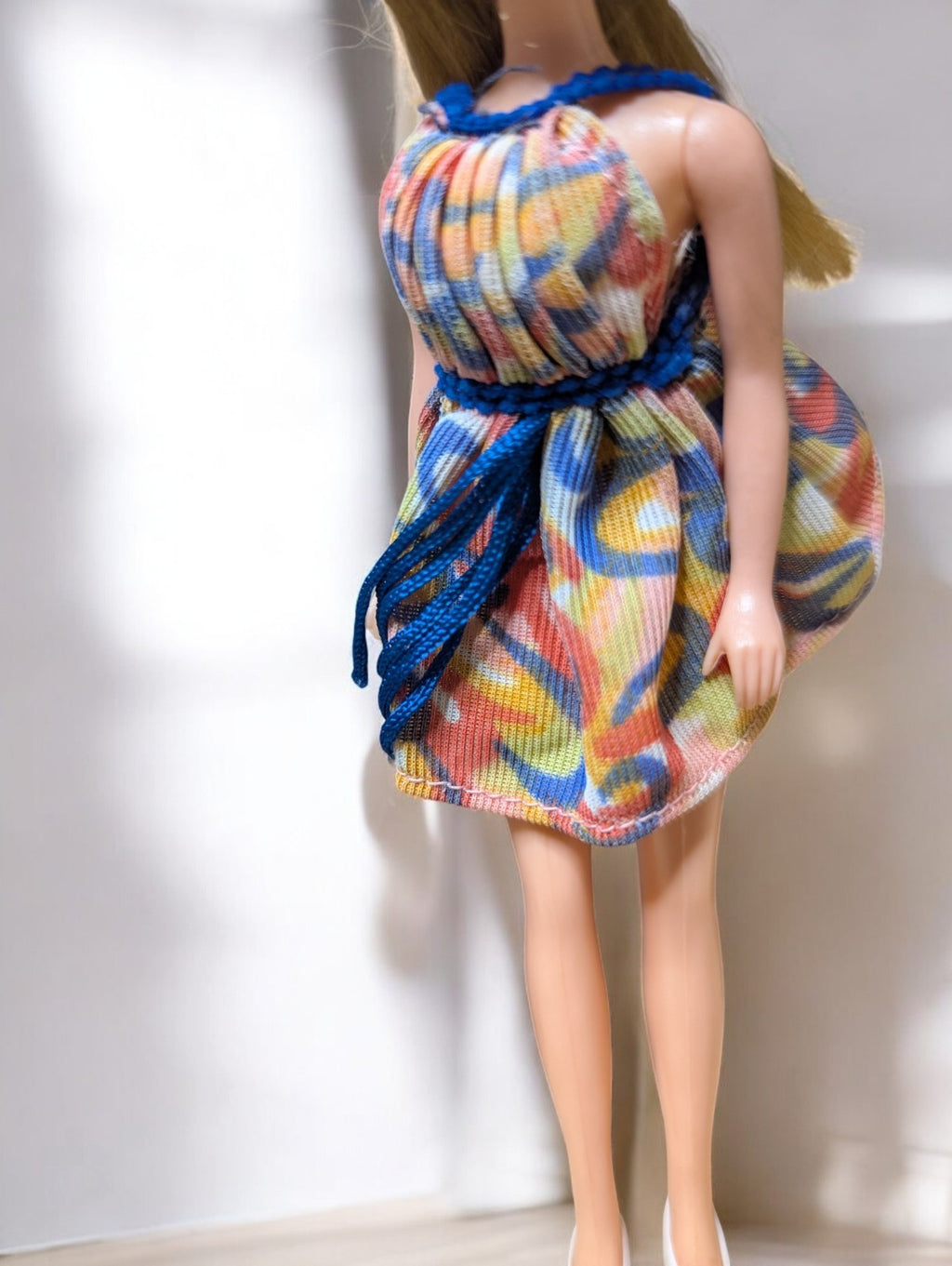Vintage 1970 Dancing Dawn Swirl mini with blue trim Doll with Dress and Shoes