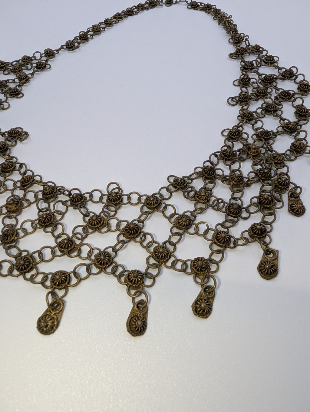 Vintage Brass Bib Boho Style Necklace, 20"