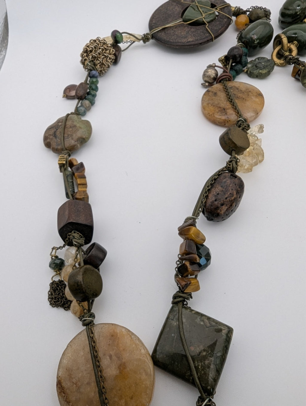 26" Natural Gemstone Necklace|Green Jasper, Quartz, Tiger's Eye