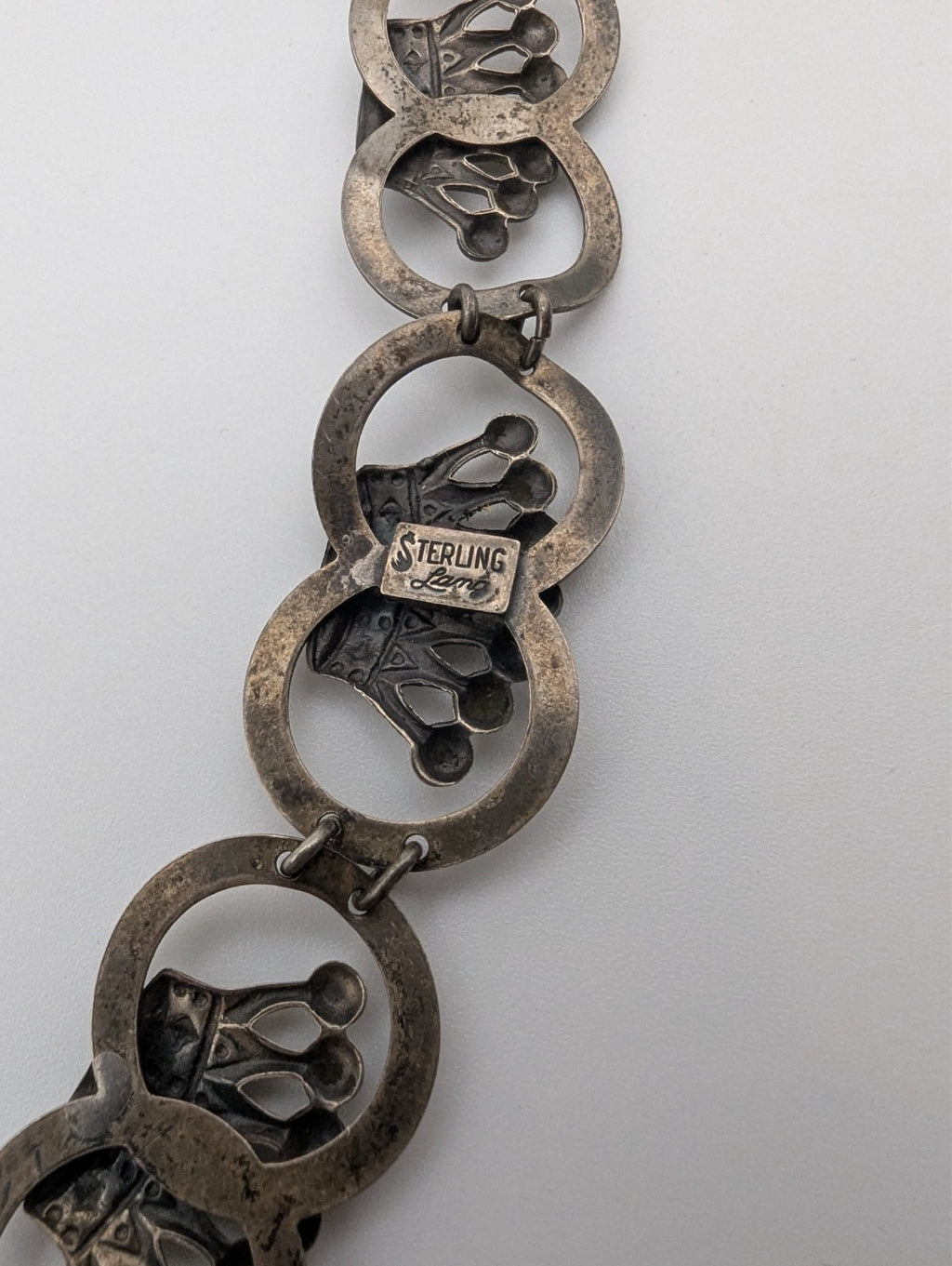 Vintage Sterling Silver Link Bracelet Crown/Royal Motif 7"
