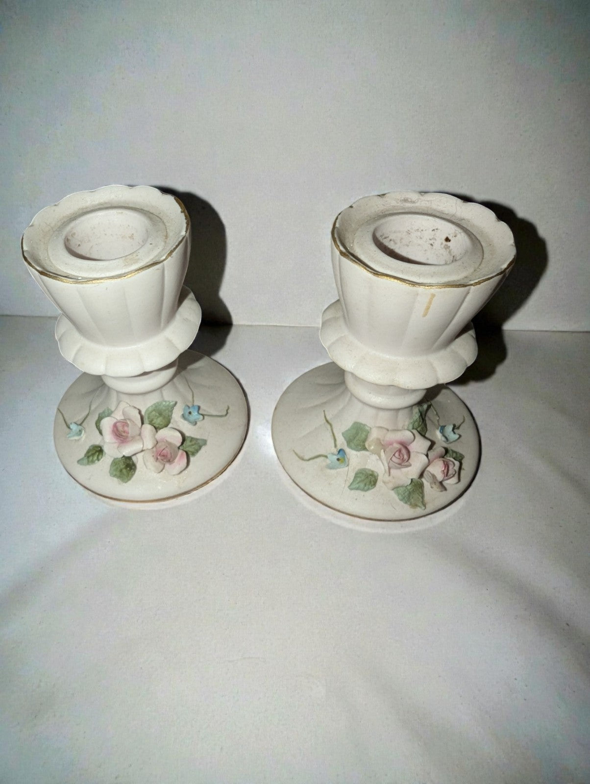 Vintage Lefton China Collection 3D Rose Design-Candle Holders, Vase, Hand