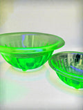 1930s Hazel Atlas Pattern Green Uranium Glass Mixing Bowls Set (2)