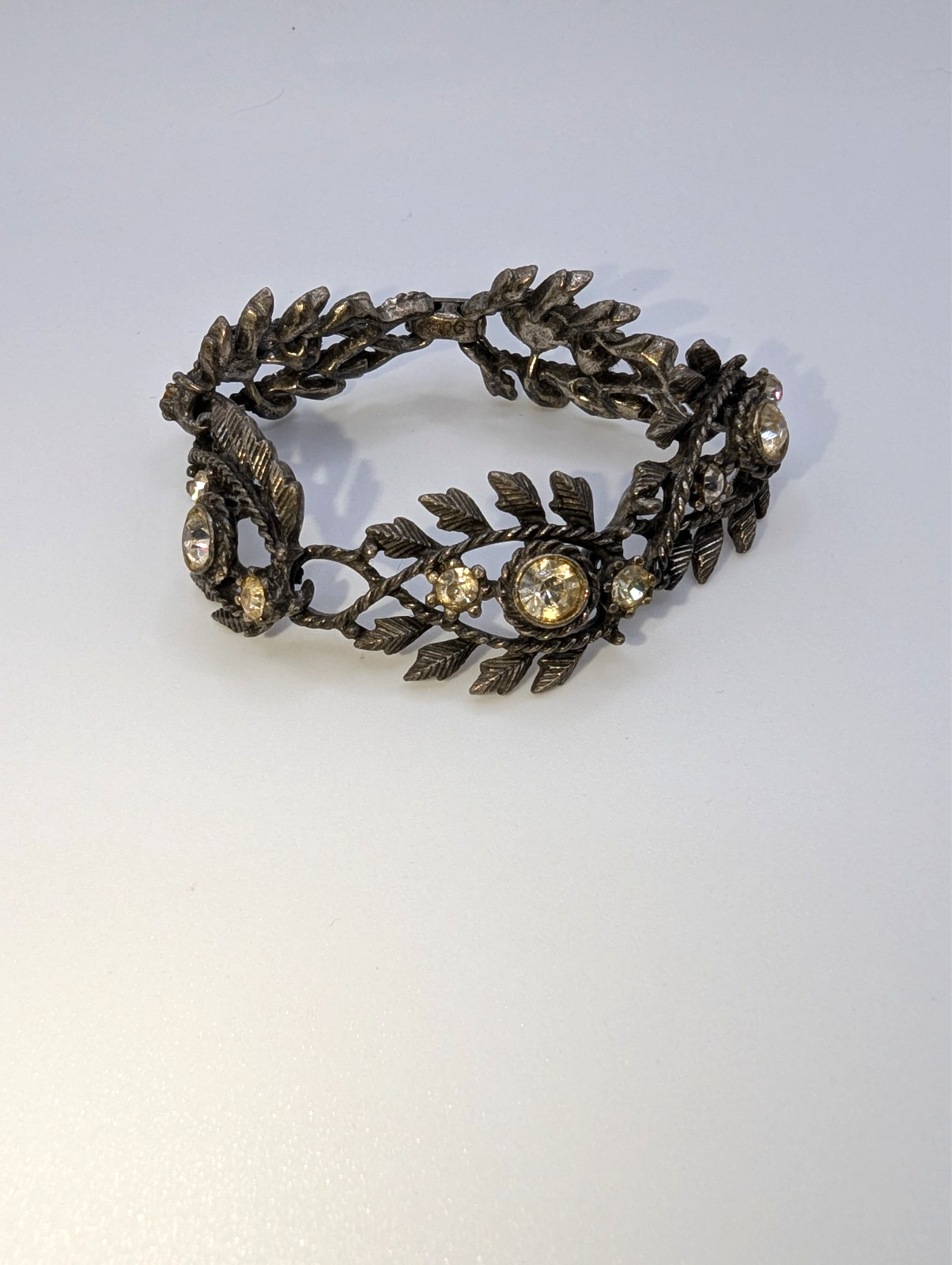 Vintage Coro Rhinestone Leaf Link Bracelet, 6"