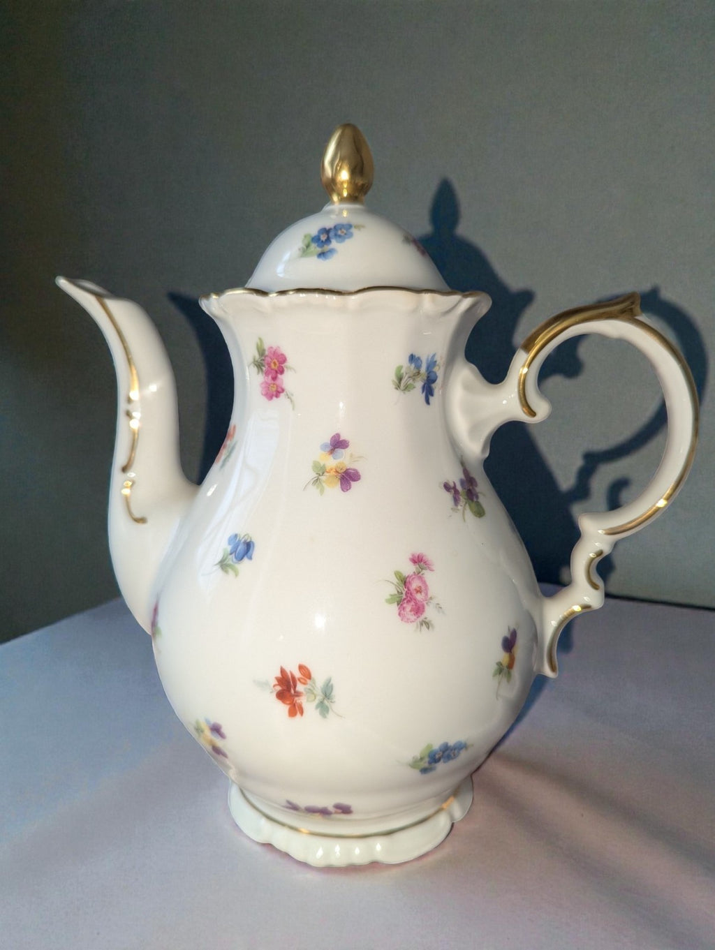 Vintage 22K Gold Bayreuth Gloria Fine Porcelain Coffee Set-Pot, Sugar, Creamer