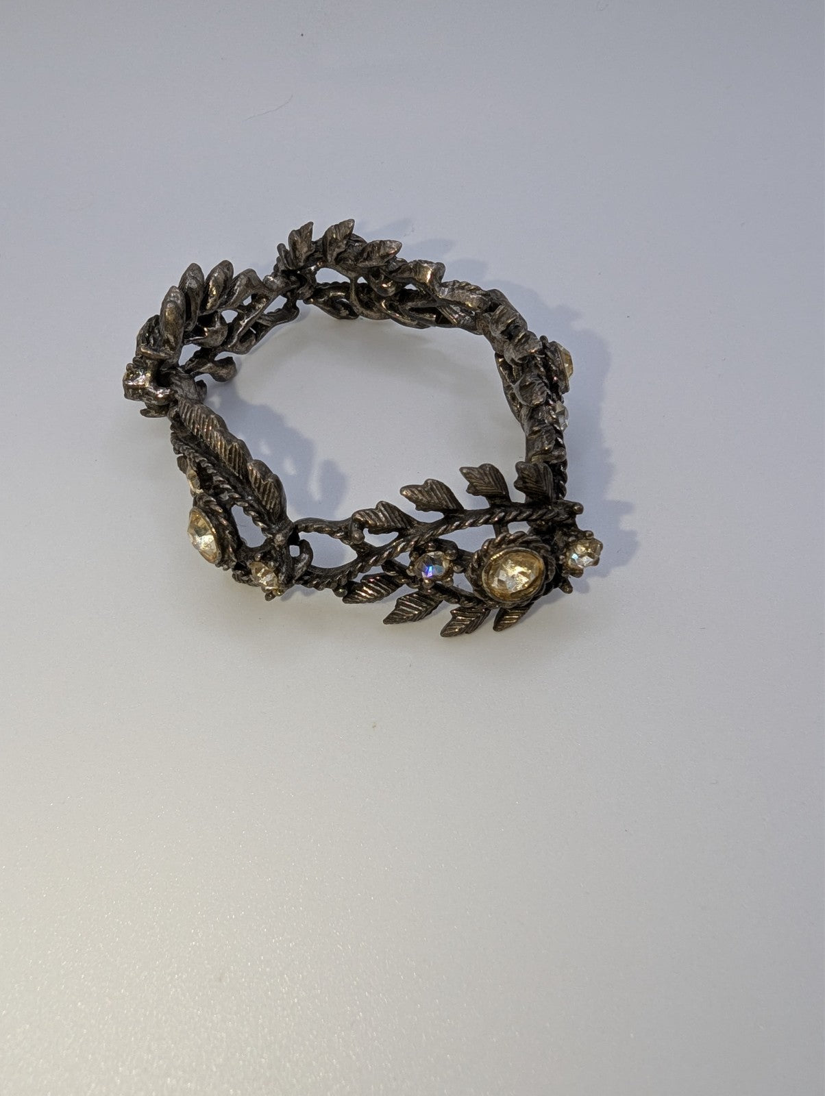 Vintage Coro Rhinestone Leaf Link Bracelet, 6"