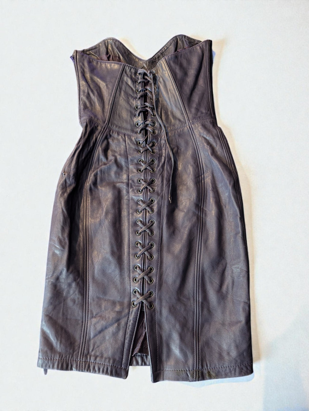 Vintage 80s Michael Hoban North Beach Leather Dark Purple Strapless Mini Dress