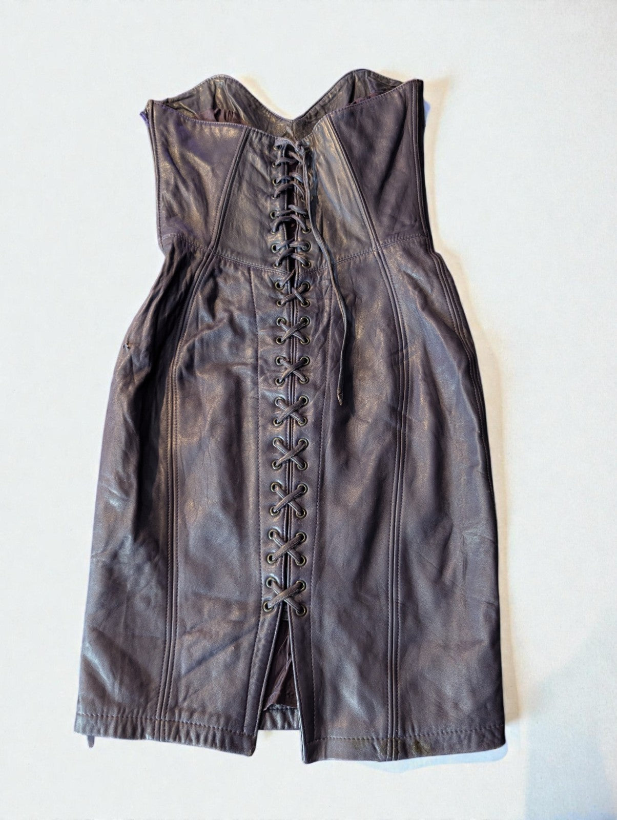 Vintage 80s Michael Hoban North Beach Leather Dark Purple Strapless Mini Dress