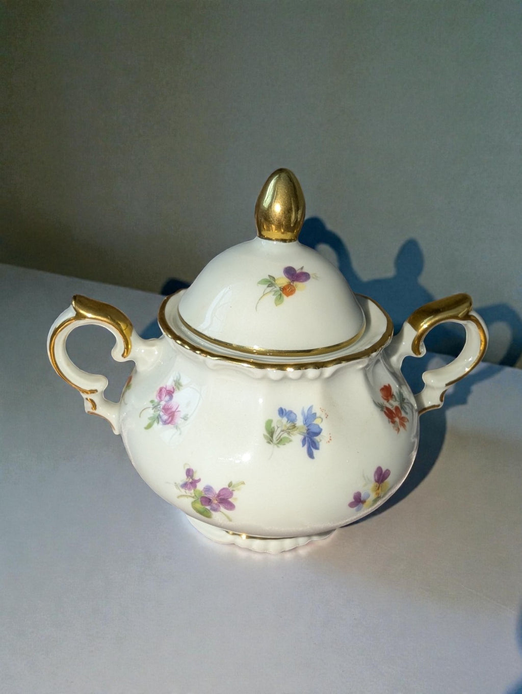 Vintage 22K Gold Bayreuth Gloria Fine Porcelain Coffee Set-Pot, Sugar, Creamer