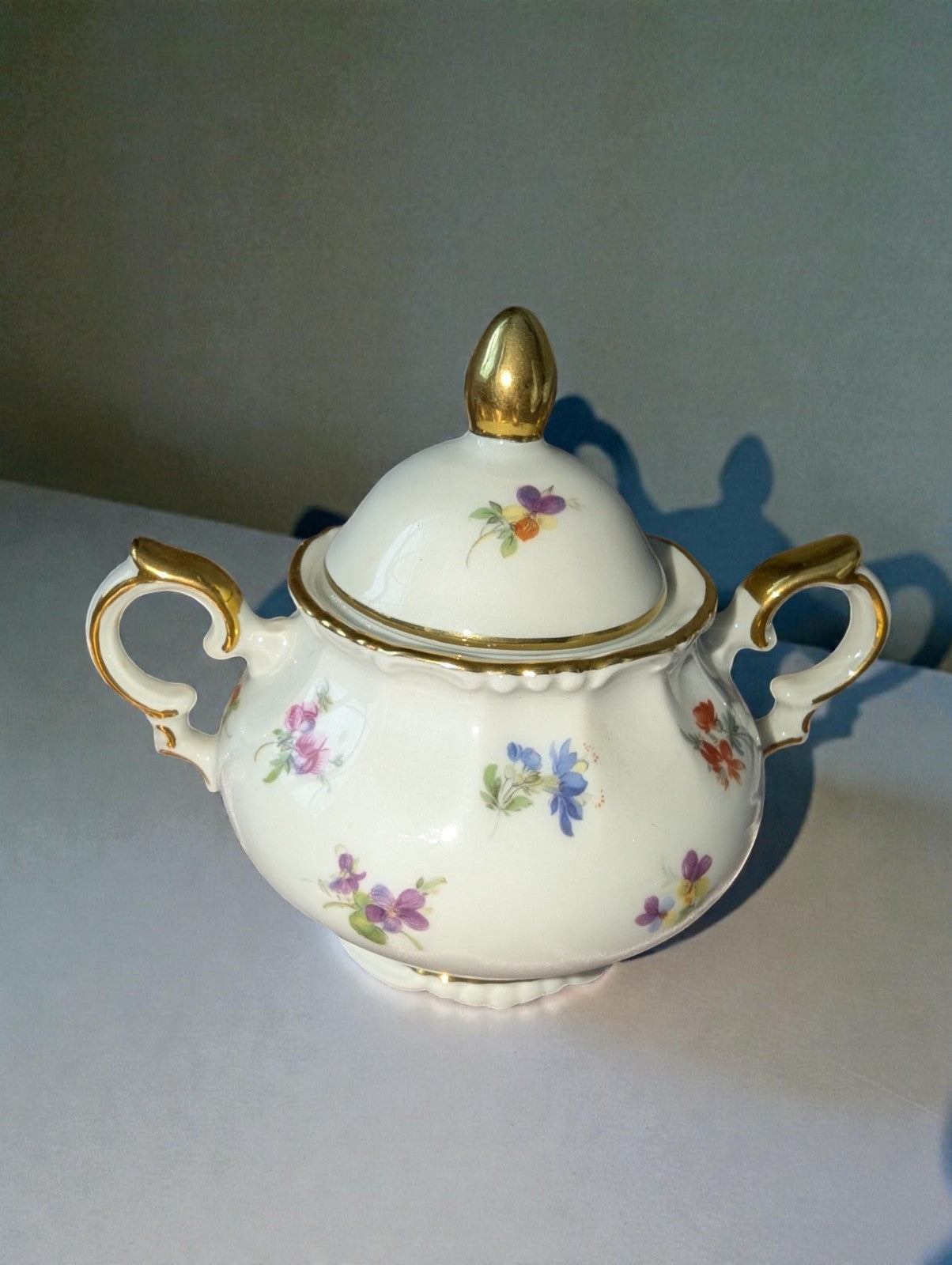 Vintage 22K Gold Bayreuth Gloria Fine Porcelain Coffee Set-Pot, Sugar, Creamer