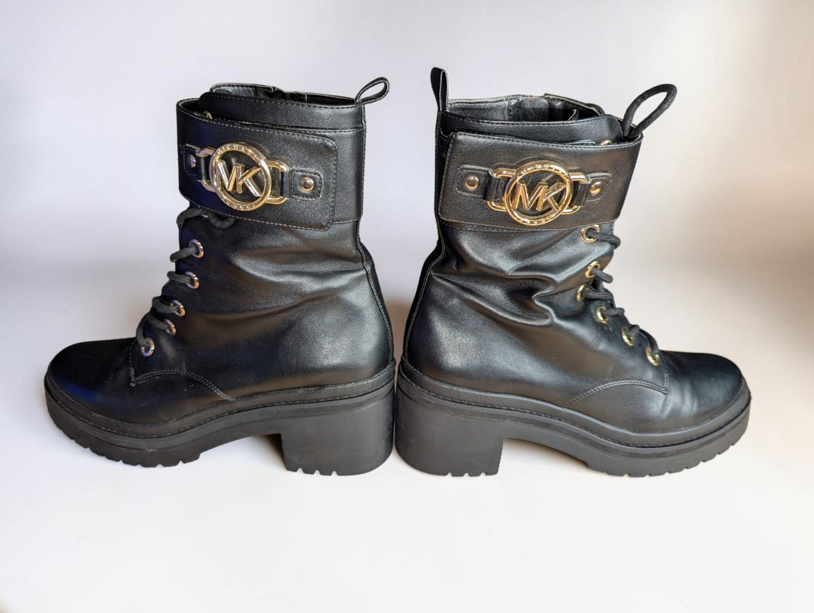Michael Kors Leather Rory Lug Sole Combat Boot Black, Size 8