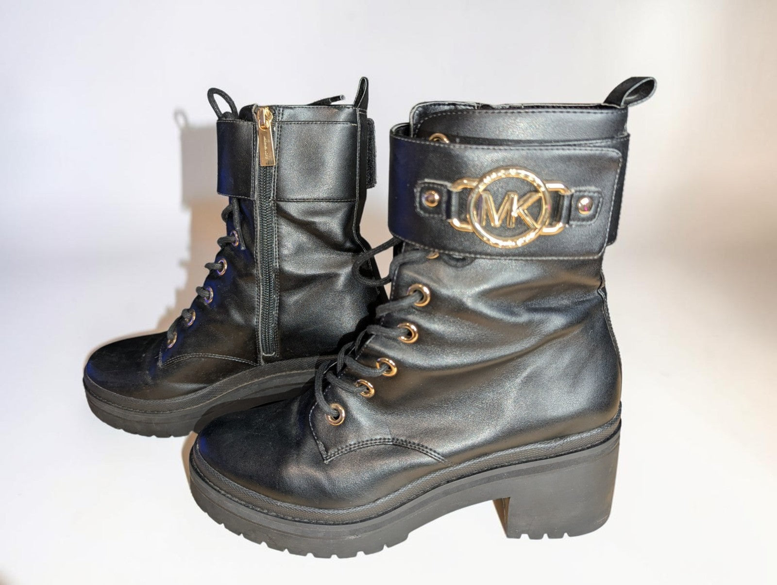 Michael Kors Leather Rory Lug Sole Combat Boot Black, Size 8
