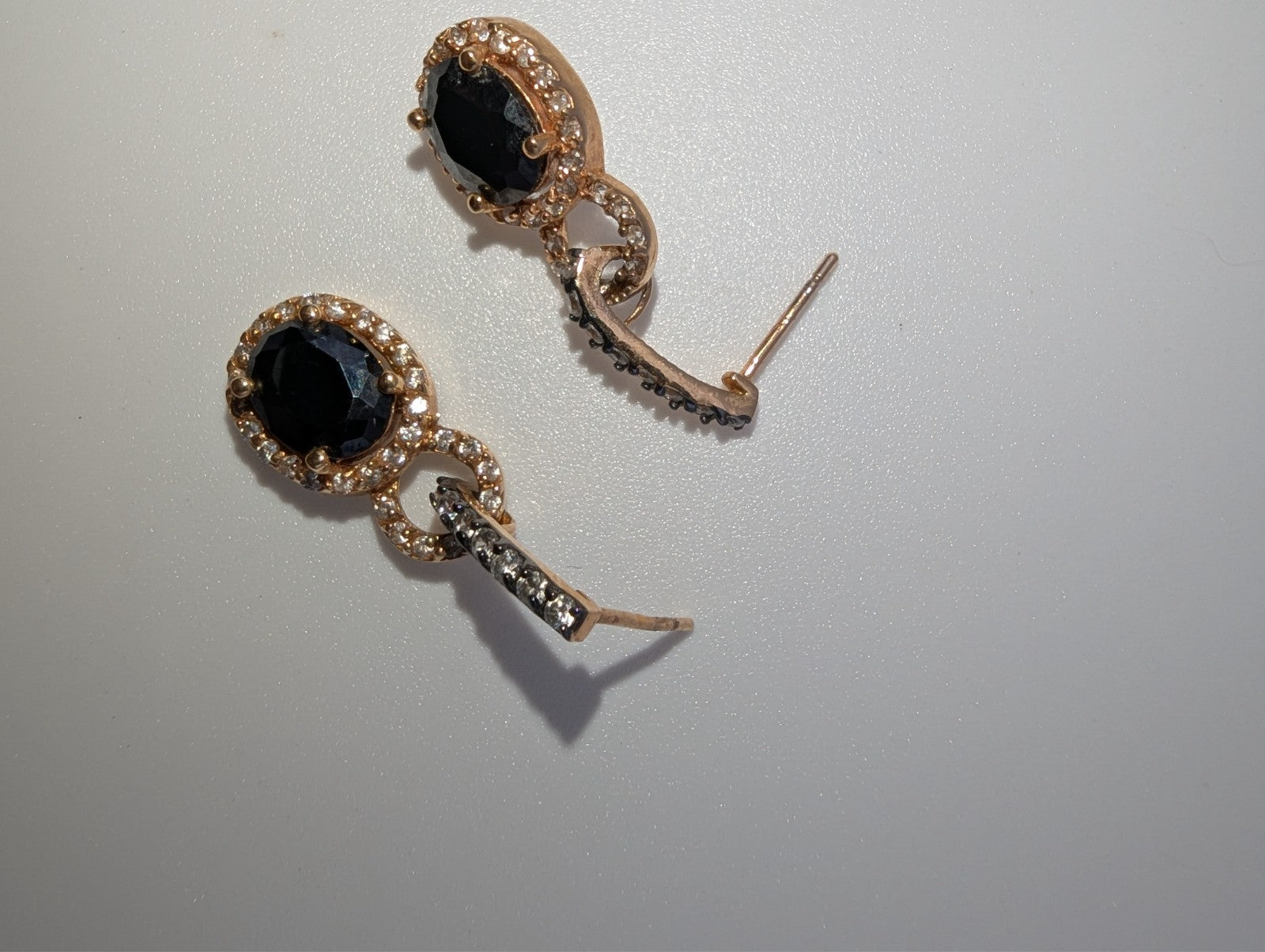 Black Onyx and Genuine Diamond Rose Gold Plated 925 Drop Earrings