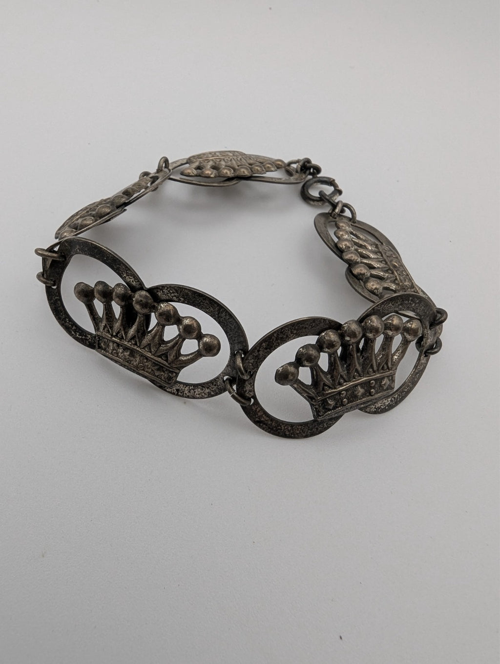 Vintage Sterling Silver Link Bracelet Crown/Royal Motif 7"
