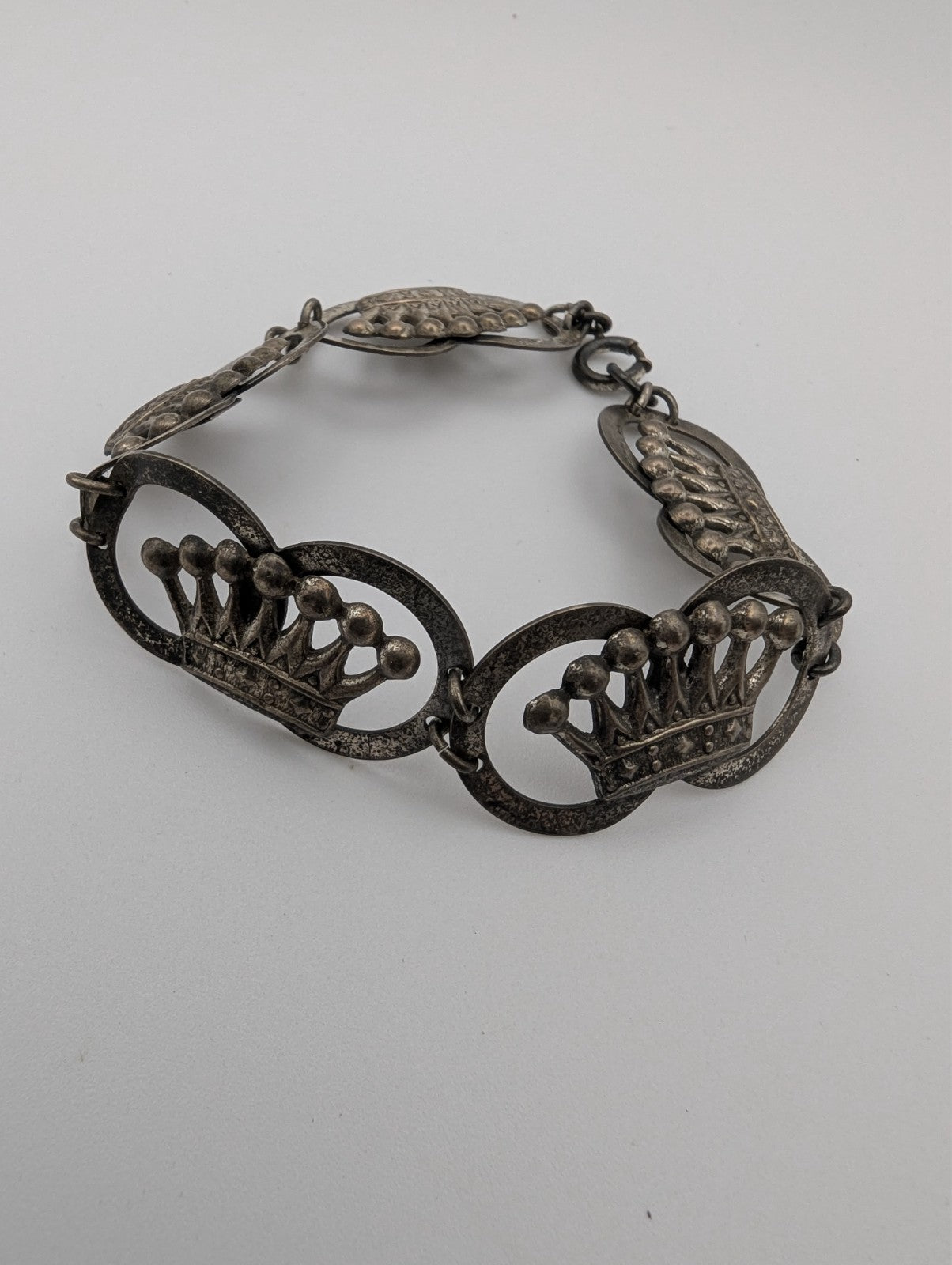 Vintage Sterling Silver Link Bracelet Crown/Royal Motif 7"