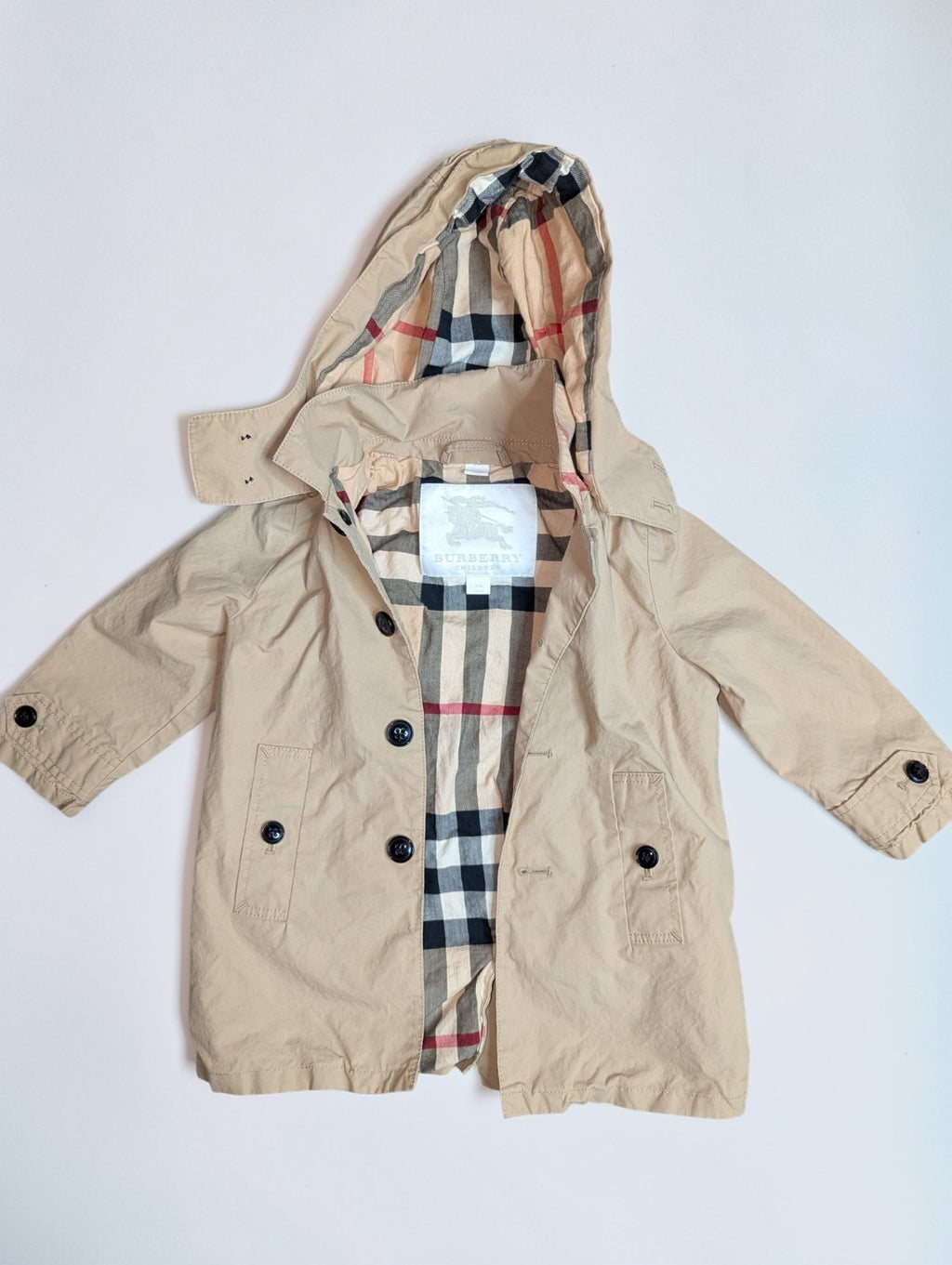 Burberry Kids' Trench Coat, Detatchable Hood, Iconic Nova Check Lining, 18 Month