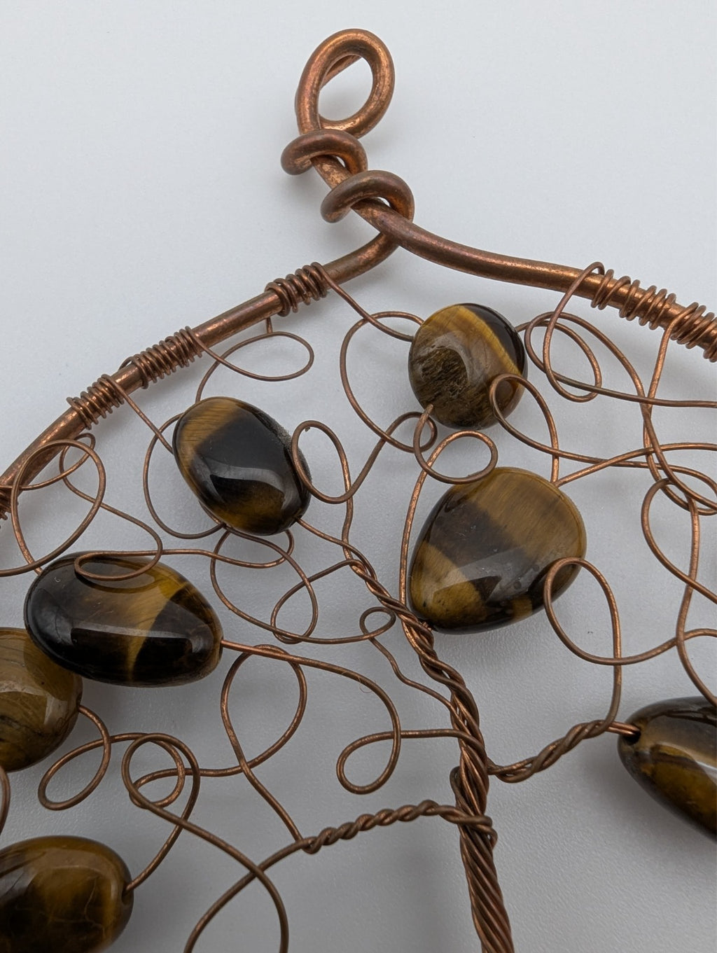 3" Tree of Life Copper Wire Pendant with Tigers Eye Accents