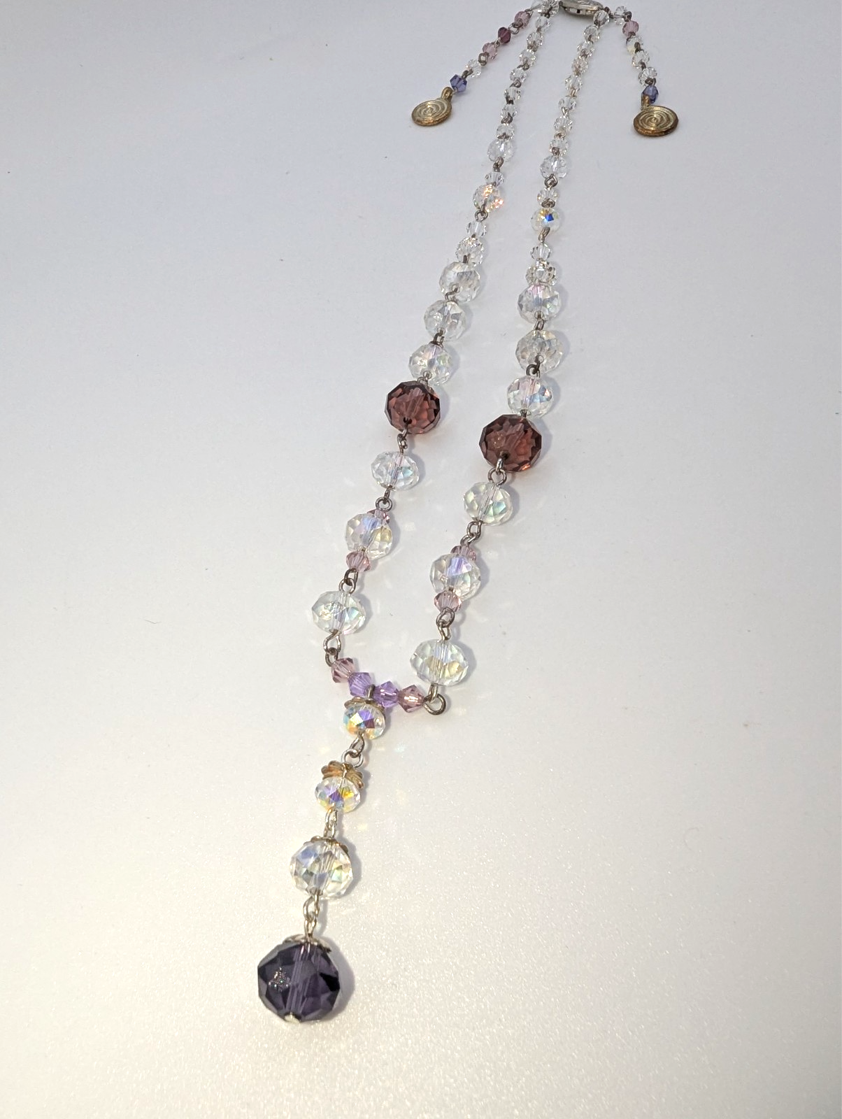 Vintage Aurora Borealis and Purple Faceted Glass Bead Necklace, 16"
