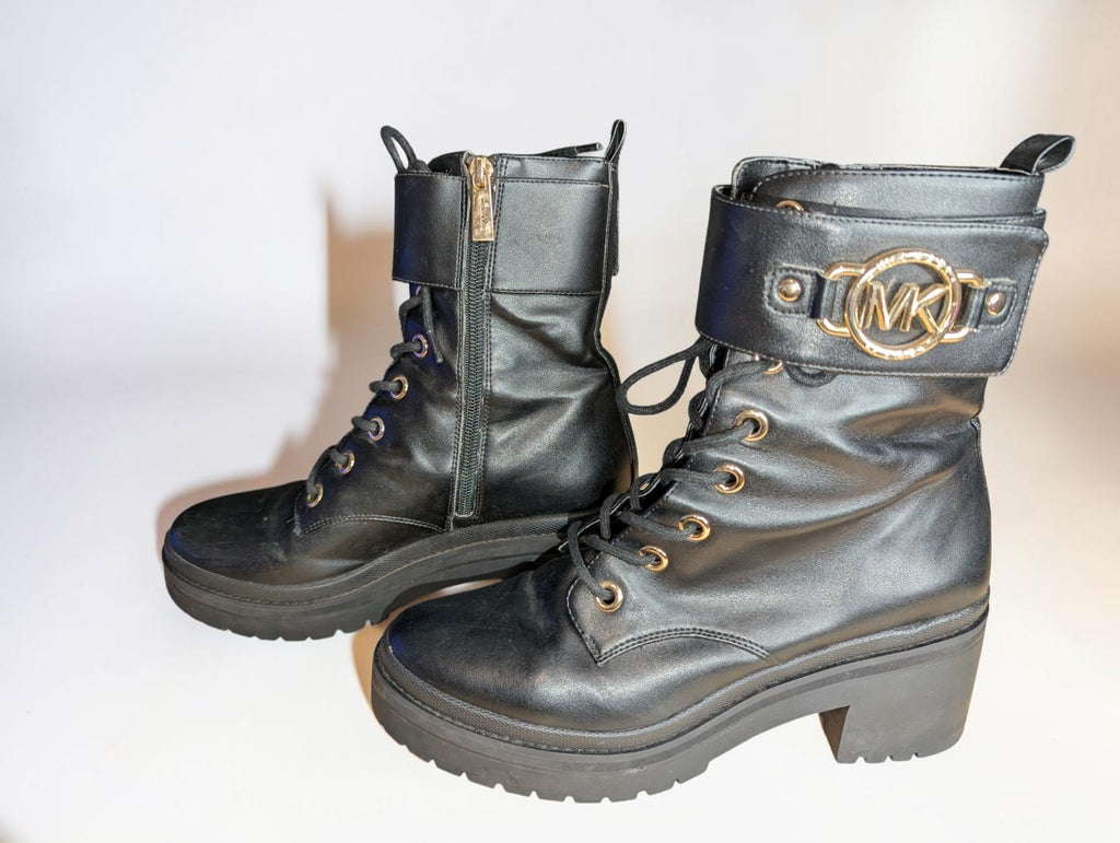 Michael Kors Leather Rory Lug Sole Combat Boot Black, Size 8