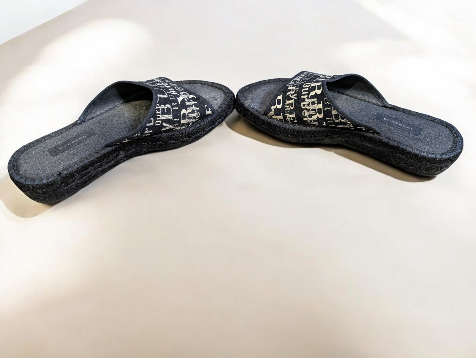 Burberry Espadrille Slides, Black & White Logo, Women's Size 36, Box & Dust Bag