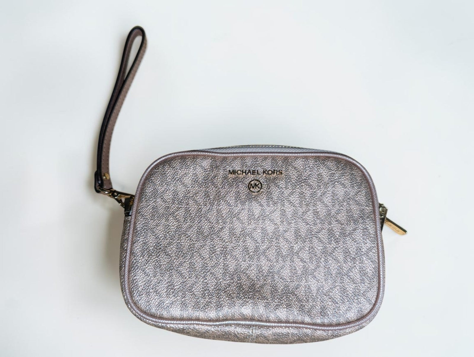 Michael Kors Jet Set Charm Double Zip Wristlet, Rose Gold Monogram Design