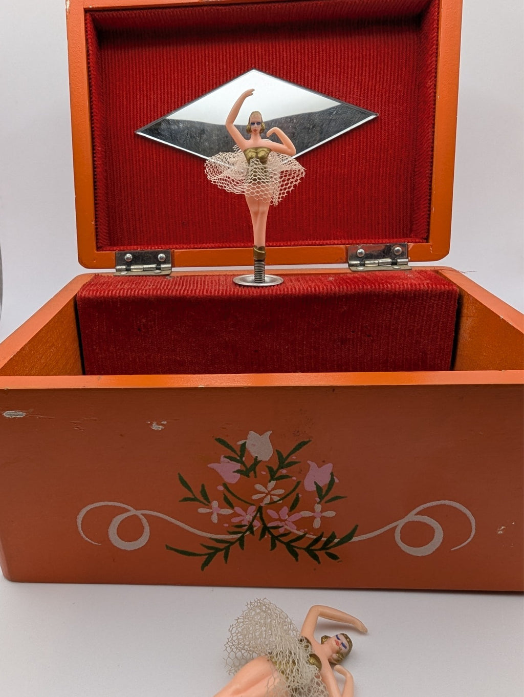 Vintage Japanese Ballerina Music Box, Works, With Extra Ballerina 6"x4"x3.5"