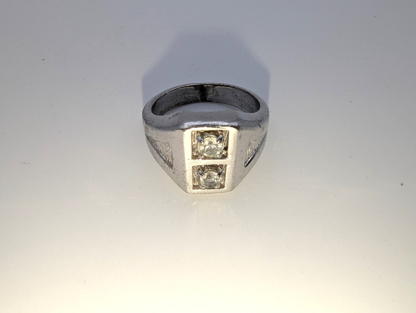Vintage Geometric 18kt HGE CZ Men's Ring, Size 12.5