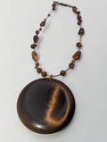 Polished Tiger's Eye Pendant Beaded Necklace, 14"