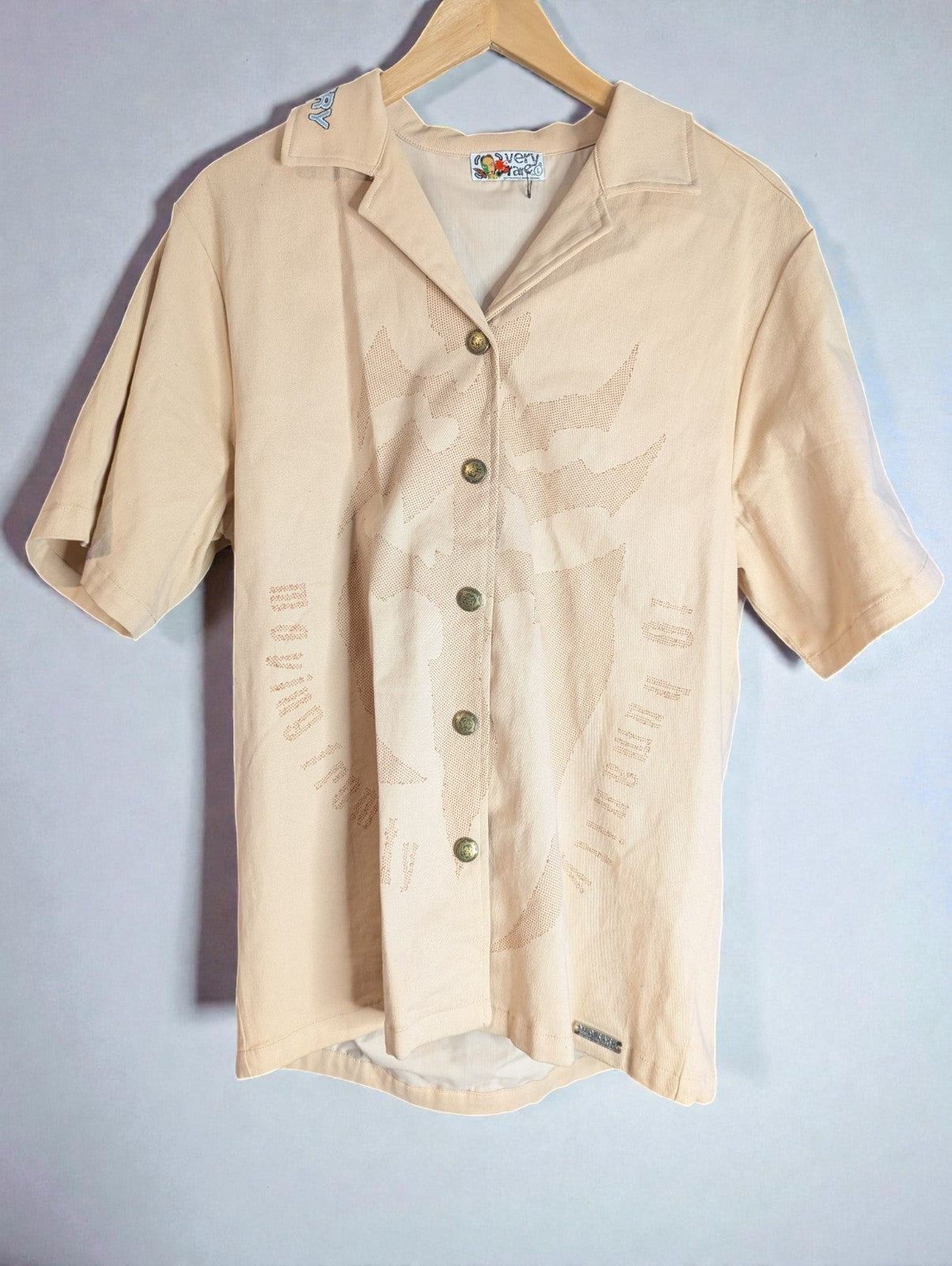 Very Rare Cyber Sigil Embossed Button-up Shirt Tan, Large (Button Missing Back)