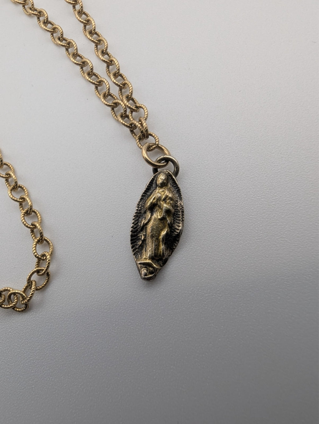 Vintage Virgin Mary 925 Pendant on Gold Filled Chain Necklace