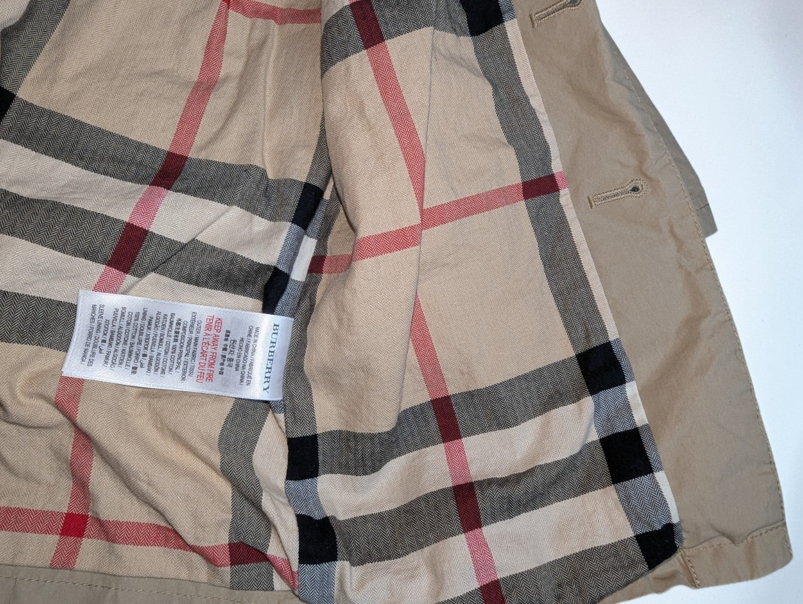 Burberry Kids' Trench Coat, Detatchable Hood, Iconic Nova Check Lining, 18 Month