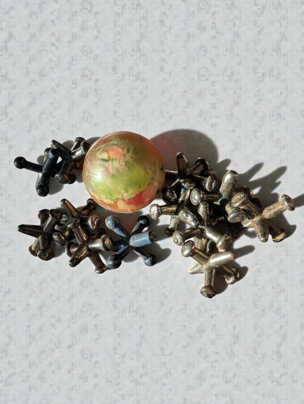 Vintage Set of Cast Iron Jacks, 12 Pieces and Ball Included