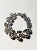 Vintage Silver Tone Floral and Leaf Bracelet, Pale Blue Rhinestones, 8"