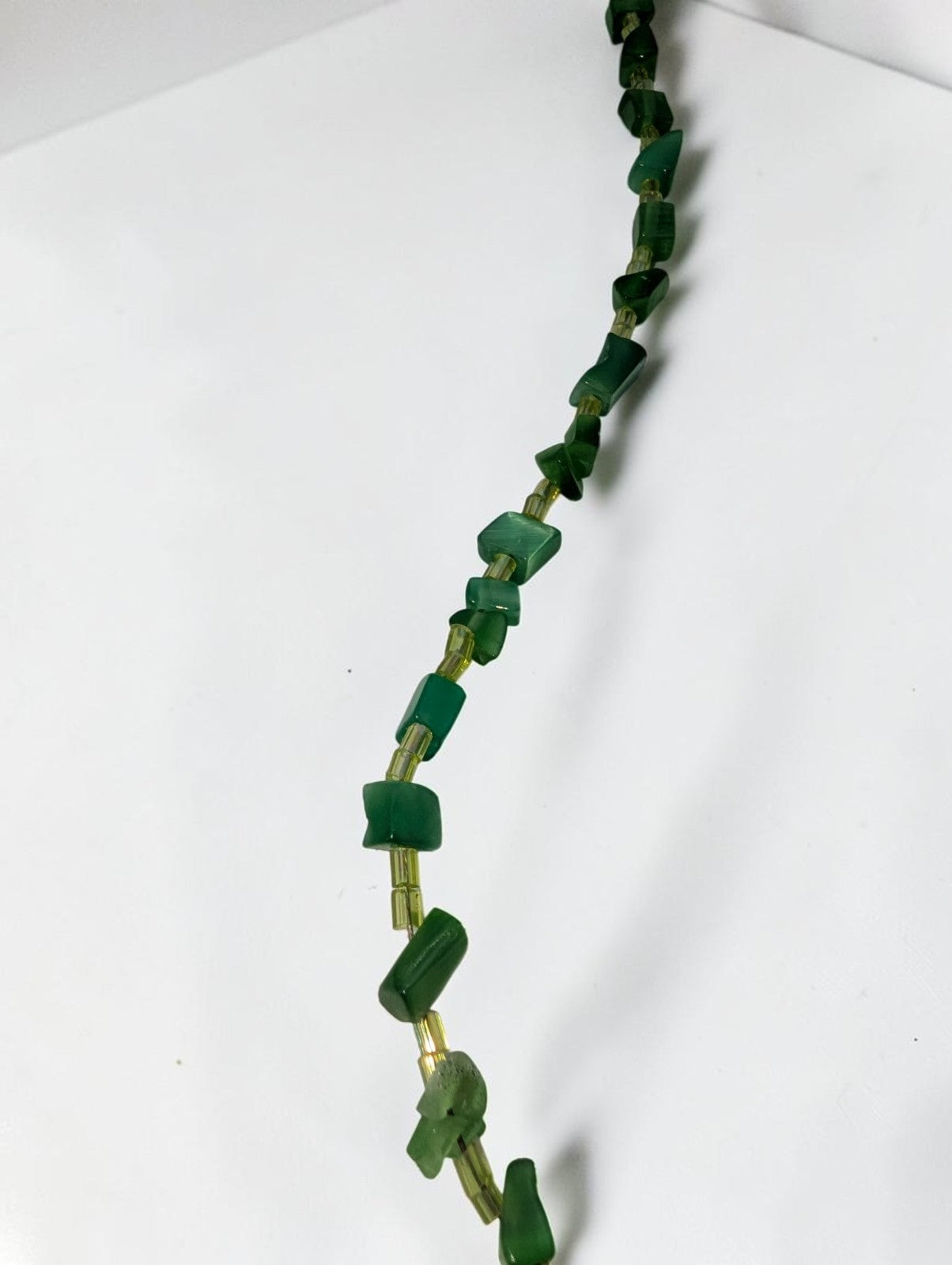 Vintage Green Glass Beaded Necklace, 18"