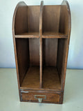 Vintage Wood Desktop Library Organizer, Drawer with Brass Handle
