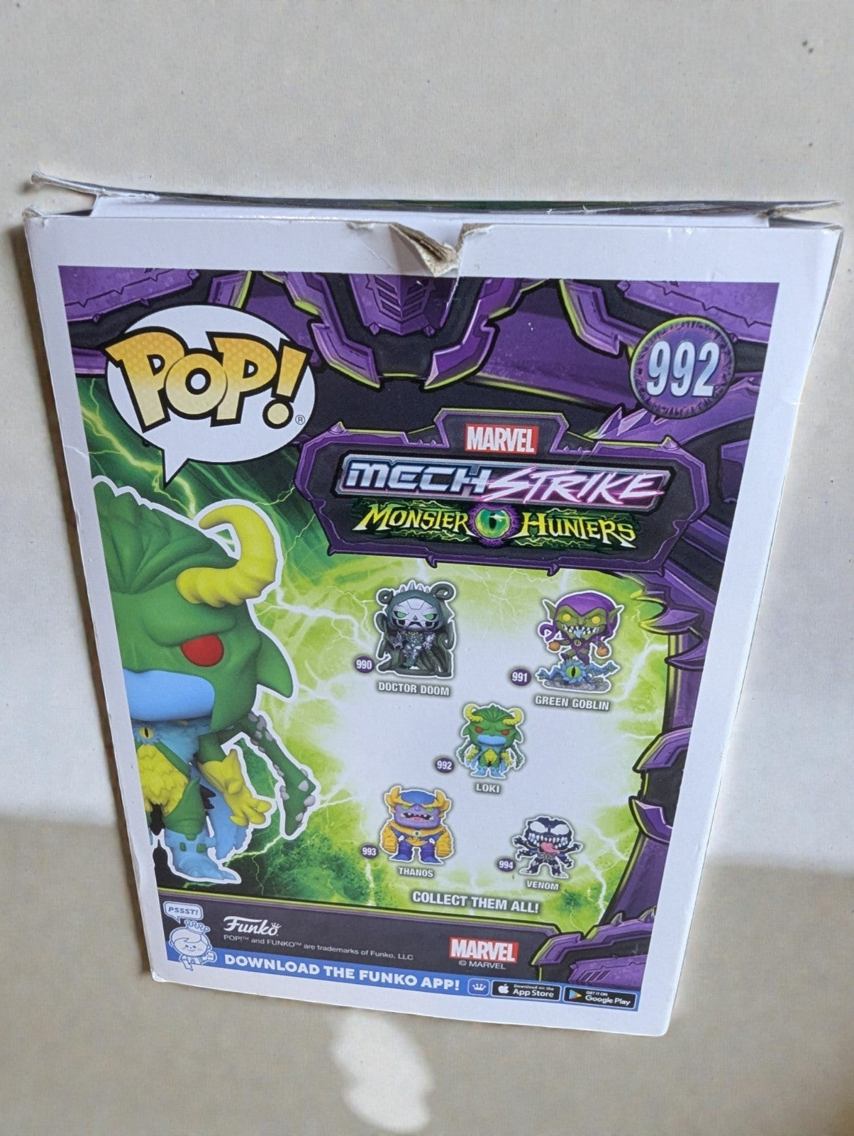 Funko Pop Marvel Mech Strike Monster Hunters Loki #992, Imperfect Box