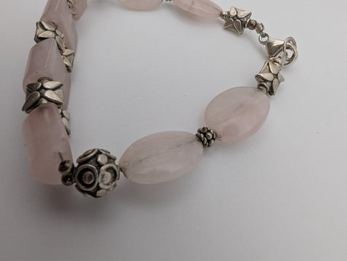 8" Rose Quartz Link Bracelet with 925 Clasp