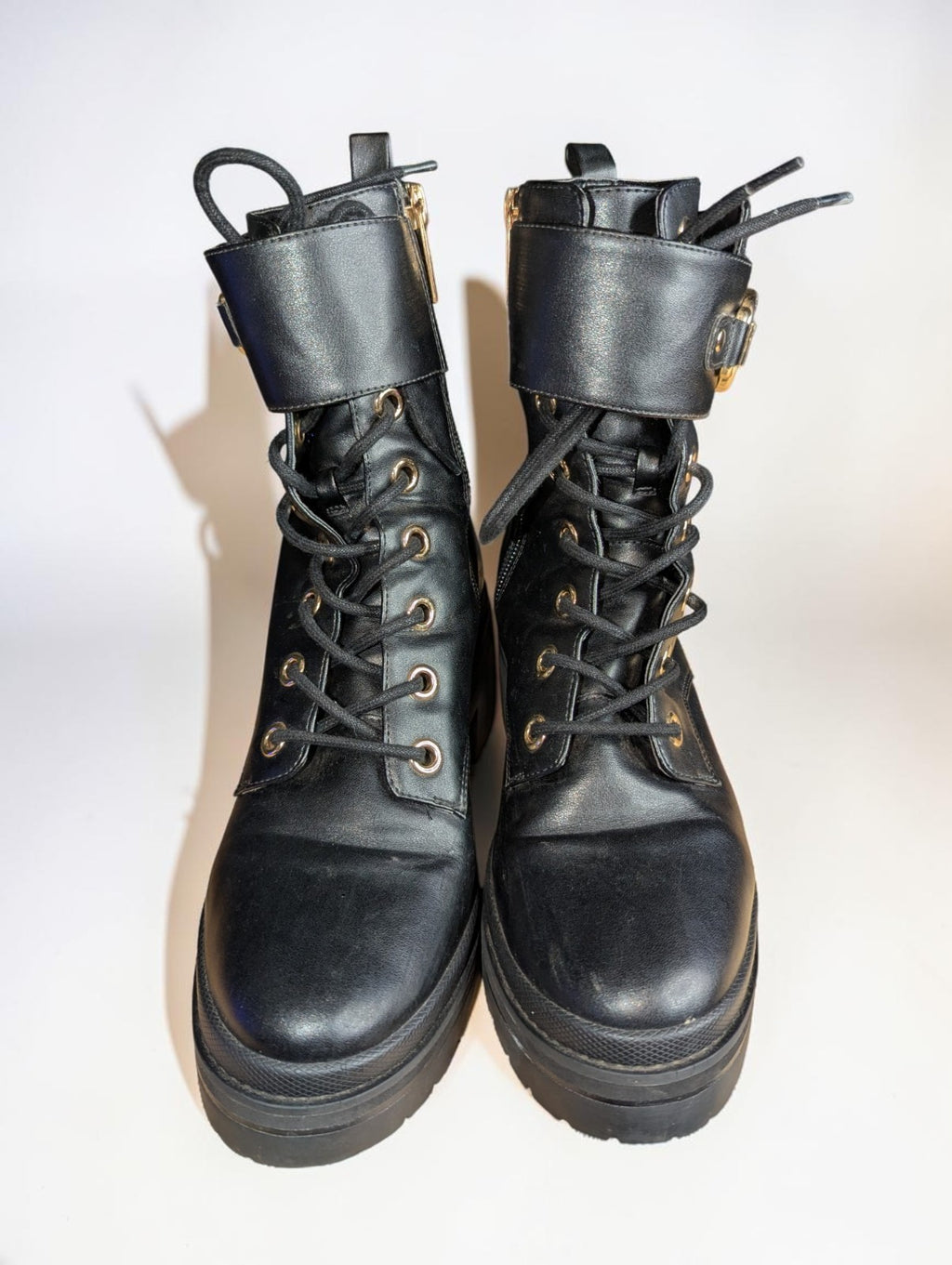 Michael Kors Leather Rory Lug Sole Combat Boot Black, Size 8
