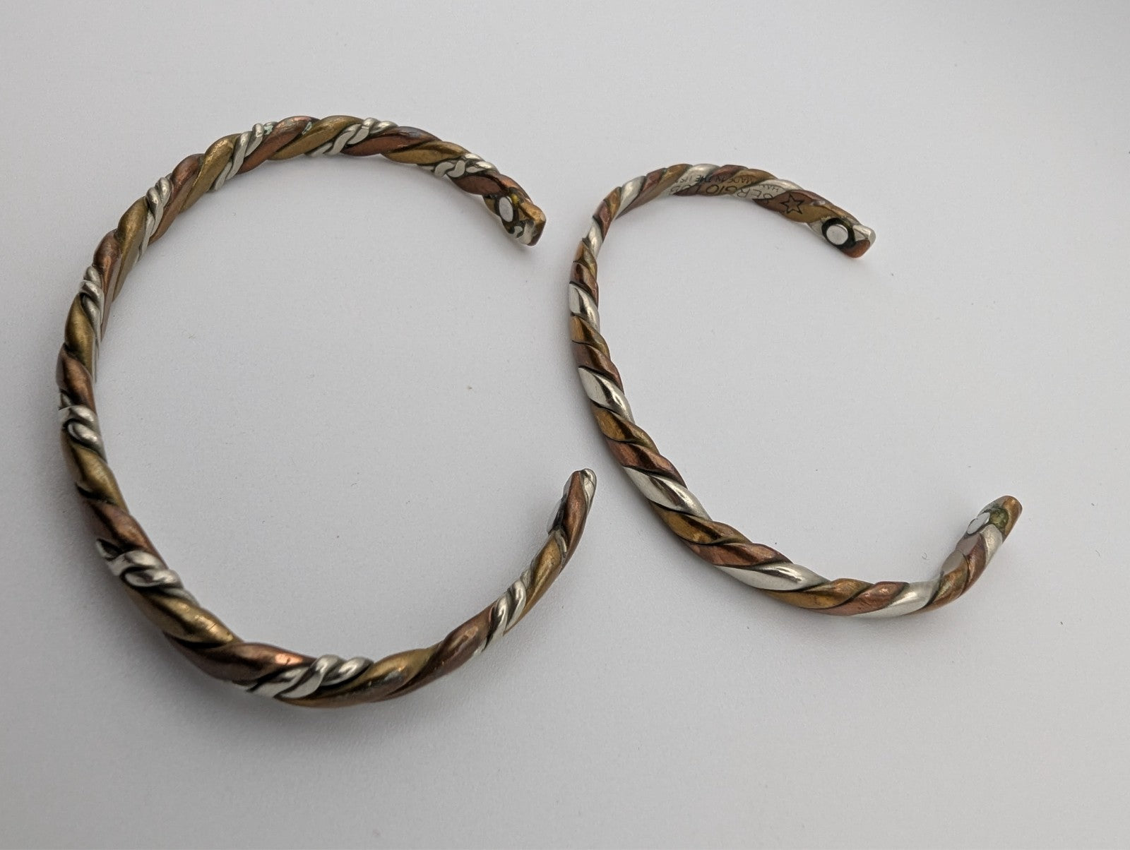 Set of 2 Sergio Lub Braided Cuff Bracelets Copper, Brass, Silver Mix Metal, 7.5"