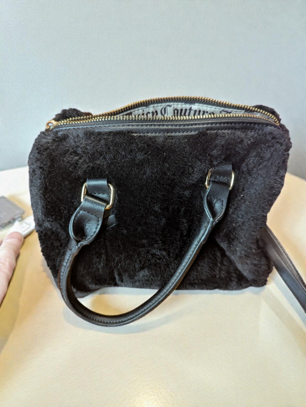 Juicy Couture Let's Get Cozy Plush Satchel Purse, Black