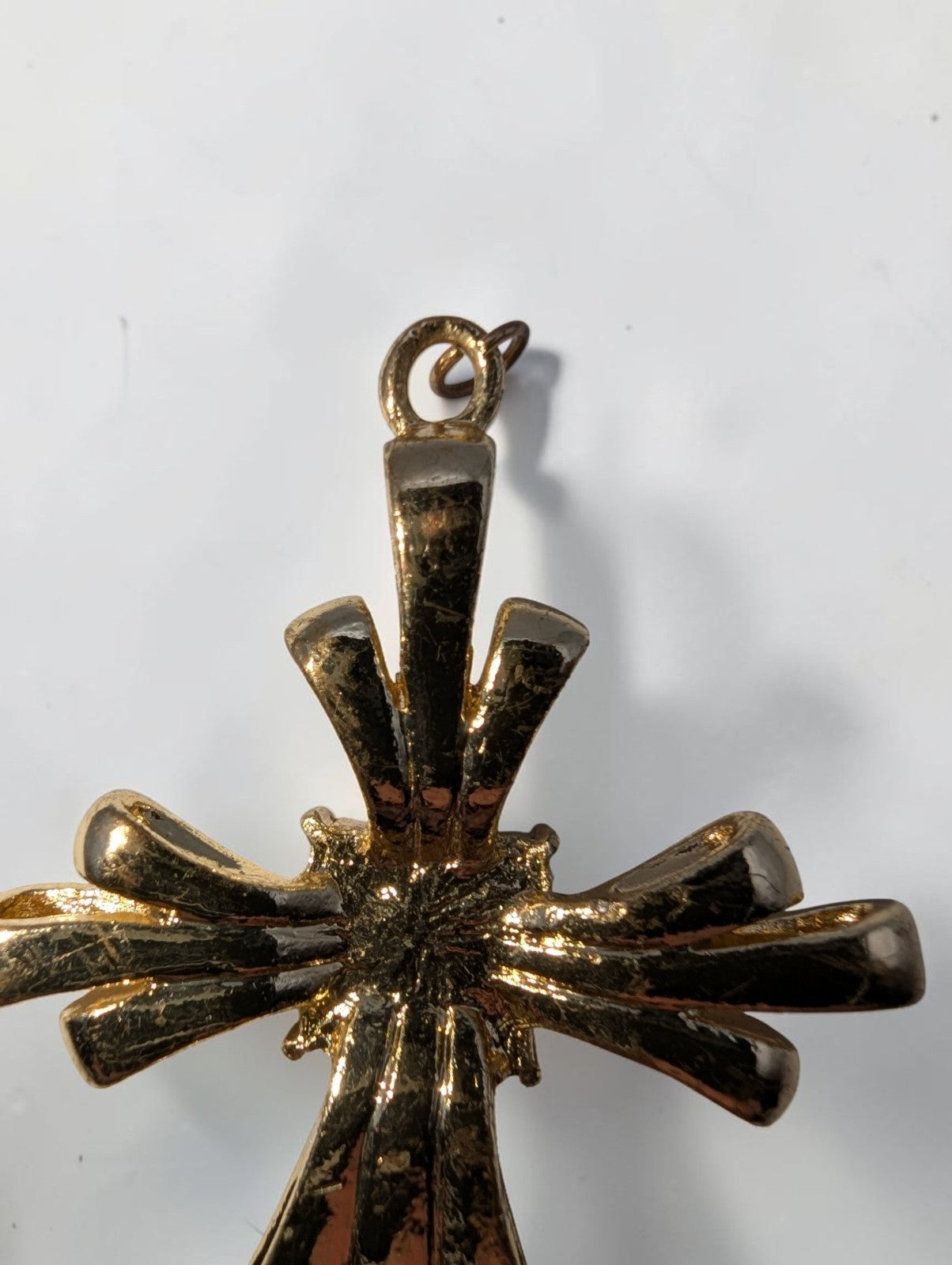 Vintage Gold Tone Cross Pendant, Blue and Clear Rhinestones