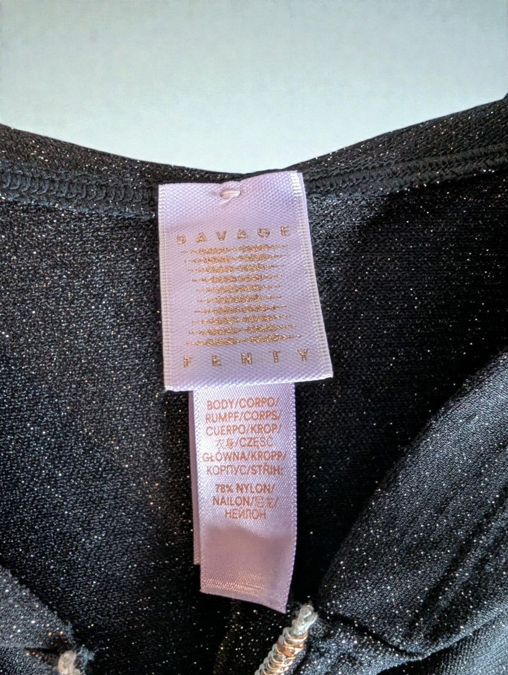 Savage X Fenty Hooded One Piece Romper, Glitter Black, Size Medium