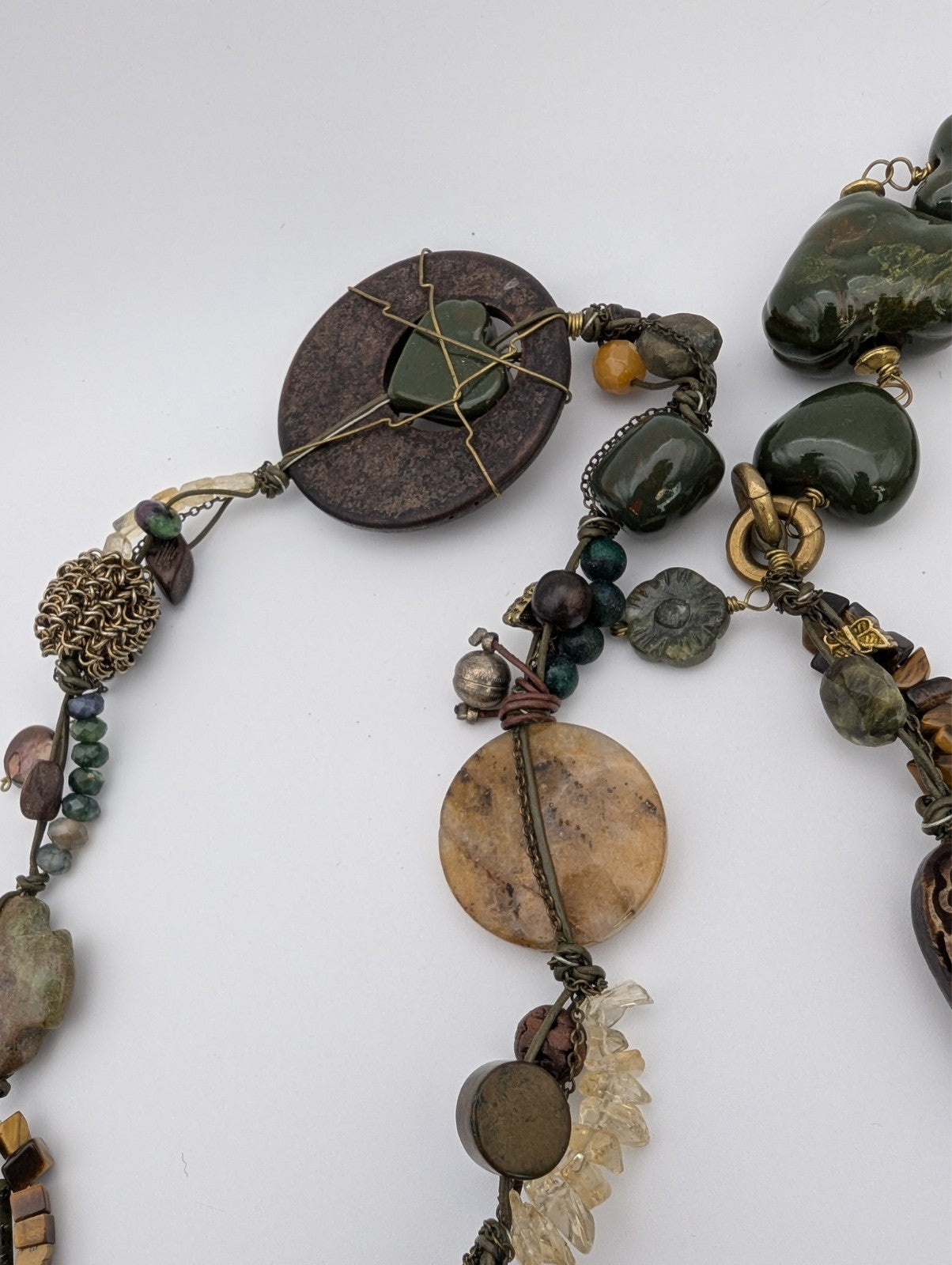26" Natural Gemstone Necklace|Green Jasper, Quartz, Tiger's Eye