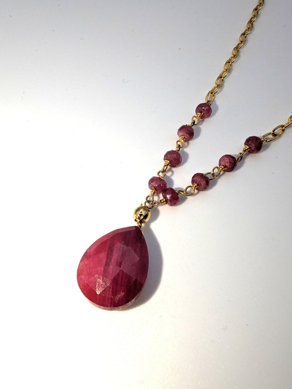 Faceted Ruby Gold Filled Necklace, Adjustable 18"