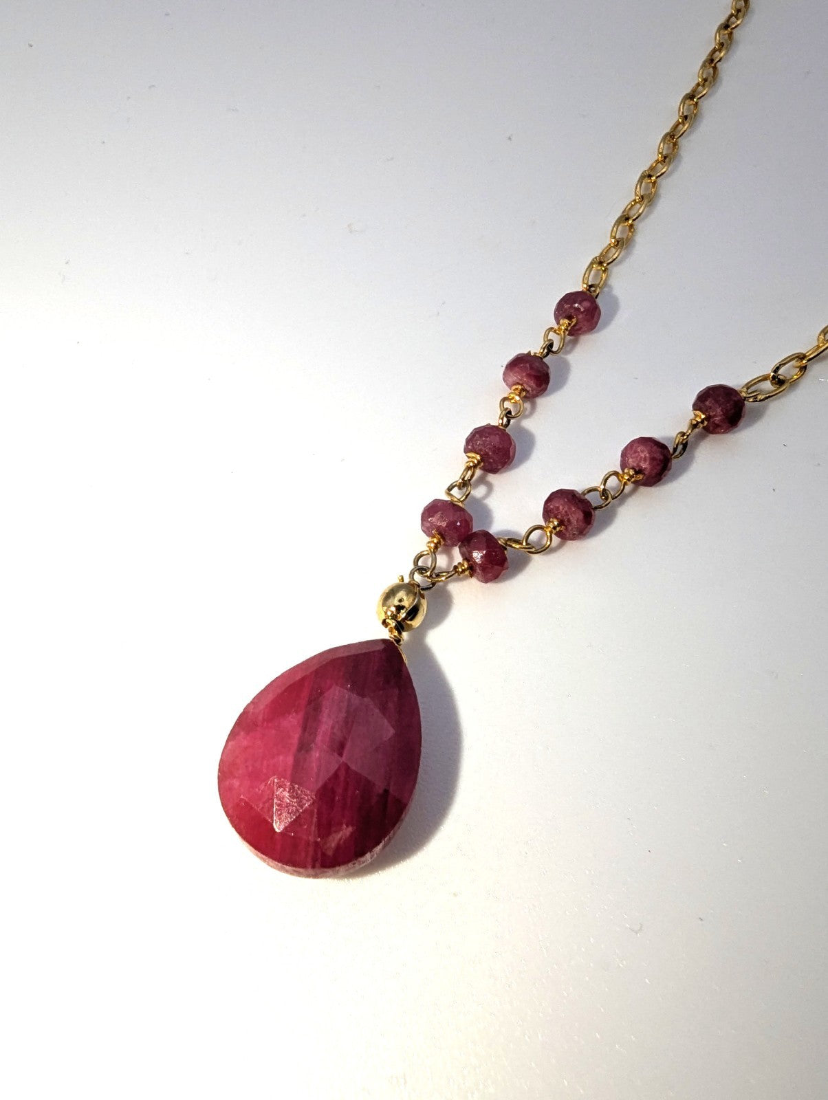 Faceted Ruby Gold Filled Necklace, Adjustable 18"