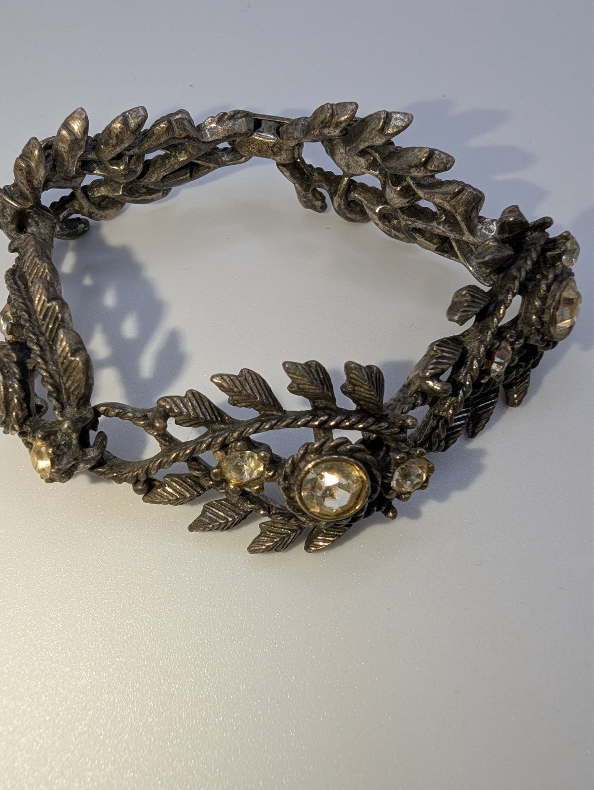 Vintage Coro Rhinestone Leaf Link Bracelet, 6"